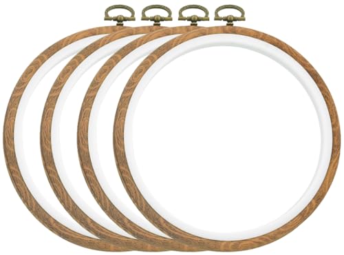 Embroidery Hoop Frames by Celley, Vintage Faux Wood Design, 4 Pcs (5.9 Inches)