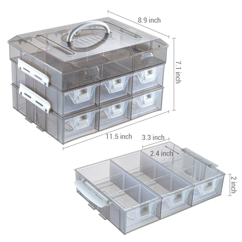 MyGift Smoke Gray Craft Storage Organizer Case, 24 Compartments & 6 Drawers - color: Grey