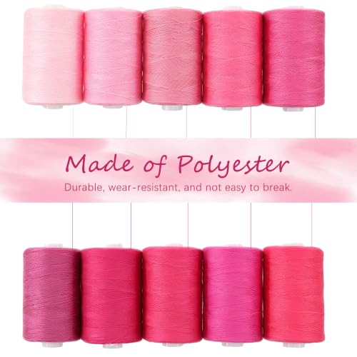 Sewing Thread 10 Color Sewing Industrial Purpose 1000 Yards Per Spool 40S/2 Polyester for DIY Sewing Machine,Embroidery Machine,Hand Sewing (Rose Red) - color: Rose Red
