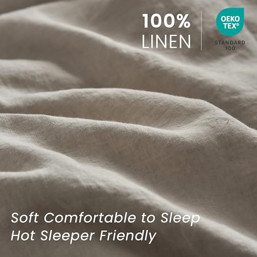 Simple&Opulence 100% French Linen Pillowcases with Embroidery – Pack of 2, Washed Solid Color Natural Flax, Soft & Breathable - Light Grey, 20'' x 36'' - color: Light Grey, size: King