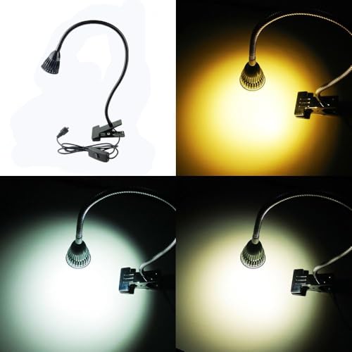 QUANS 5W 3 Colors LED Clip on Tube Flexible Work Desk Table Bed Light Black - color: Black
