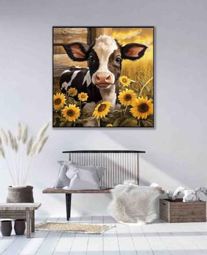 DYAIANGMU Cow Stamped Cross Stitch Kit for Adults 13.7x13.7 inches - color: flower-50