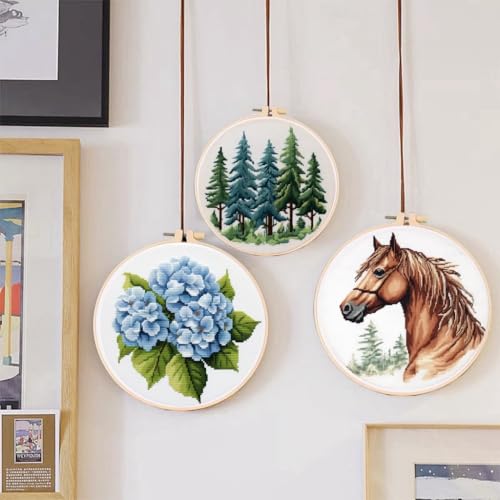 DIY Cross Stitch Kits Golden Retriever with Hoop 20x20cm-1