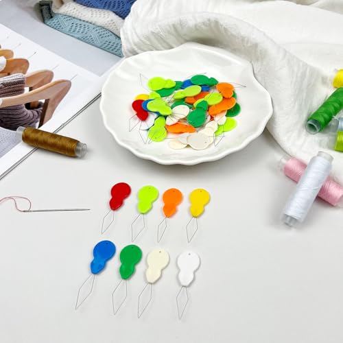 40-Pack Gourd-Shaped Plastic Needle Threaders – Random Colors with Clear Storage Box, Wire Loop Sewing Tools for Hand & Machine Stitching