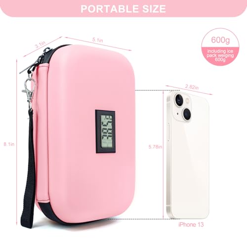 Insulin Cooler Travel Case TSA Approved 2*180g Ice Pack,Temp Display - color: Pink