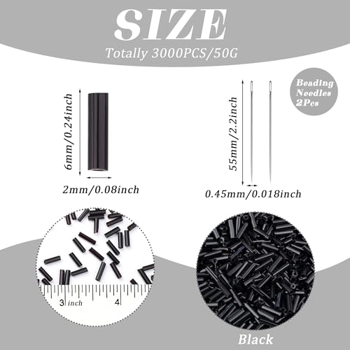 XIANNVXI 3000pcs Black Glass Bugle Beads - color: Black