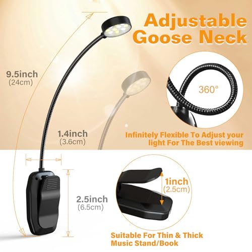 KTEBO Rechargeable Book Light for Reading in Bed, Eye Caring Book Reading Lamp with 10 LED Modes, 1.3 oz Lightweight Portable Clip on Light, 360 Adjustable Clamp Light Perfect for Readers - color: 1 Black