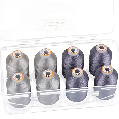 New brothread 8 Spools Embroidery Machine Thread with Box 4xSilver+4xPewter - color: Silver+Pewter