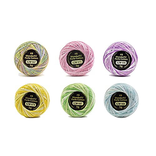 WonderFil Eleganza Size 8 Perle Cotton Embroidery Thread Egg Hunt Sampler Set - 6 Colors, 42 Yards Each, Reds and Purples