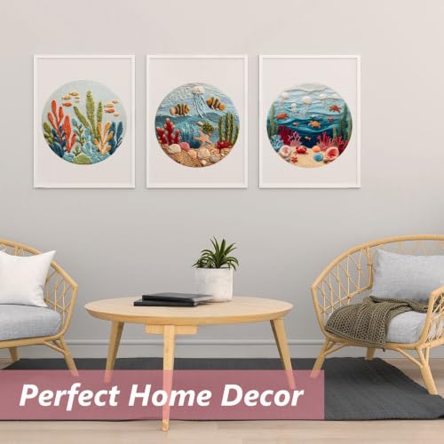 LYMIGER 3 Packs Embroidery Kit for Adults, Embroidery for Beginners (Sea-1) - color: Sea-1