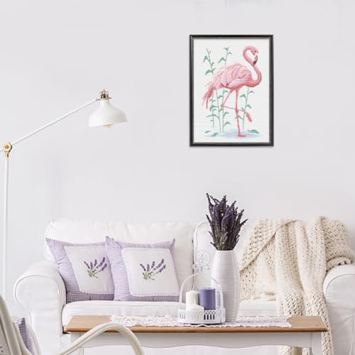FREEBLOSS Flamingo Cross Stitch Kit Cross Stitch Starter Kit for Adults with Instructions 13 * 17'' Pure Cotton Cloth Cross Stitch for Beginnrs Cross Stitch Wall Hanging No Frame
