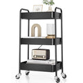 TOOLF 3 Tier Metal Rolling Cart, Utility Storage Cart with Wheels, Black - color: Black, size: 3-Tier