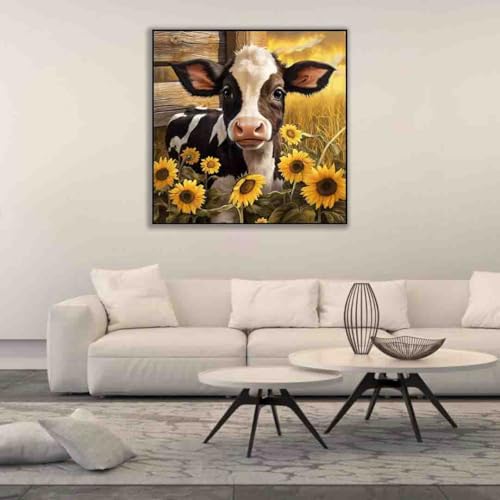 DYAIANGMU Cow Stamped Cross Stitch Kit for Adults 13.7x13.7 inches - color: flower-50