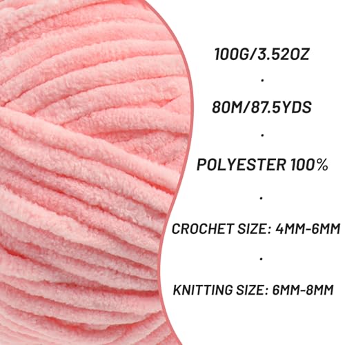 Chenille Blanket Yarn for Crocheting Size 5 Bulky Yarn 2 Pack Pink - color: 2 Pink