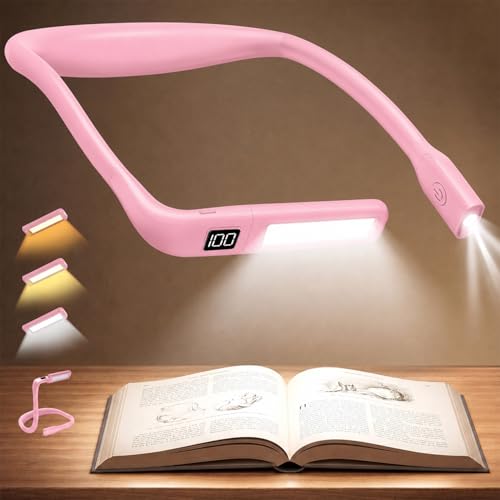 Book Light with Power Display, Timer, Upgraded Neck Reading Light - color: Pink