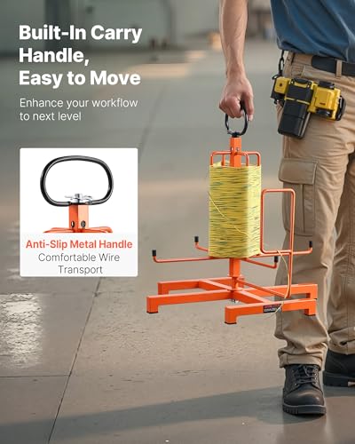 VEVOR Cable Dispenser, Floor or Stud Mounted, Wire Spool Rack, Portable Wire Rack Dispenser with Anti-Slip Metal Handle for Wiring Transport, Swivel Eyelet, for Electrical, Industrial and Retail Use - style: Wire Dispenser