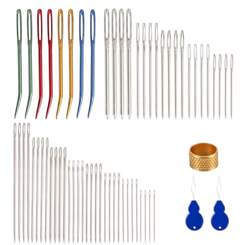 60pcs Large Eye Hand Sewing Needles Kit, Stainless Steel Blunt & Sharp Darning Needles & Bent Tapestry Needles & Embroidery Needle with Case,Perfect for Crochet/Darning/Yarn/Embroidery Projects