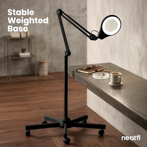 Neatfi LED Bifocal Magnifying Floor Lamp, 1200 Lumens, 5D + 20D (Black) - color: Black, size: 5 Inches
