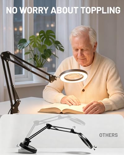 TANYO 10X Magnifying Glass with Light, 3 Color Mode, Hands Free(Black)