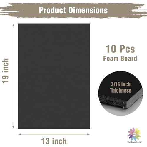 Mat Board Center Pack of 10 Acid-Free Foam Board Black 13x19 in 3/16" Thick - color: Black, size: 13x19