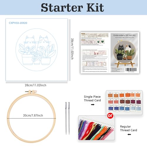 Cute Cat, Plants Patterns Embroidery Kits for Beginners,Adults Starter Cross Stitch Kit with Funny Animal Pattern,DIY Needlepoint Everything is Fine,Step by Step Instructions and Video Tutorial