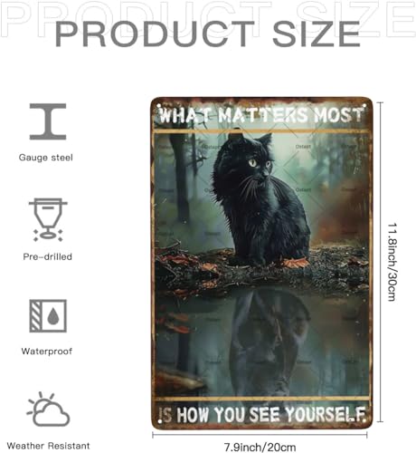 What Matters Most Is How You See Yourself Metal Retro Tin Sign Black Cat Gifts Wall Decor Vintage Sign For The Home Coffee Room Office Living Room Wall Decor 8x12 Inch