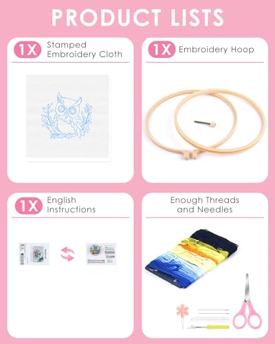TINDTOP Embroidery Kit for Beginners Adult, Owl Embroidery Kit - color: Owl