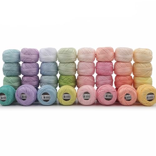 40 Colors Size 8 Double Mercerized Egyptian Long Staple Cotton Pearl Thread 5 Grams Ball Rainbow Color Embroidery Thread for Crochet Hardanger Cross Stitch Hand Embroidery (40E) - color: 40E