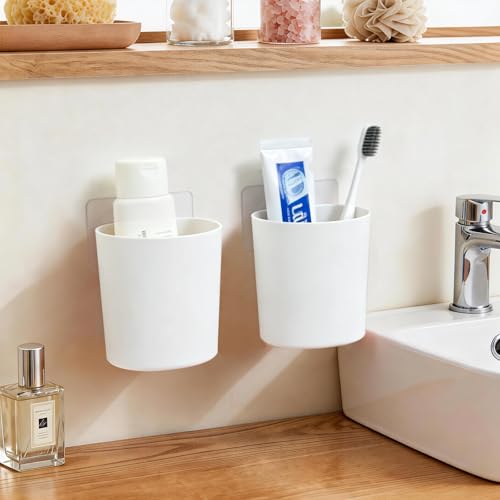 4 Pack Wall Caddy Pen Holders, Adhesive Wall Mount Hanging Bins Cups(White) - color: White