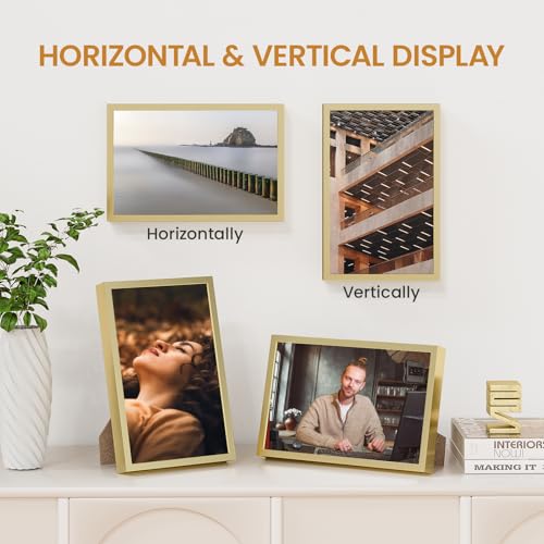 6x9 Aluminum Metal Picture Frame,Tempered Glass Gold Photo Frame 6x9 for Family Photo,Posters,Art,Document to Wall Mount Horizontally or Vertically - size: 6x9