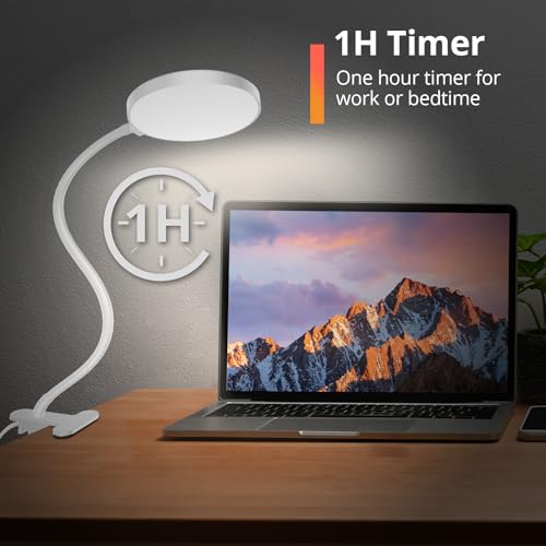 iFalarila Reading Light with Remote, LED Desk Lamp Clip on [1H Timer & Nightlight] RA>95 Dimmable Flexible Gooseneck, Reading Lamp with Clamp for Table - 4.7'' (Adapter Included) - style: 4.7'' White