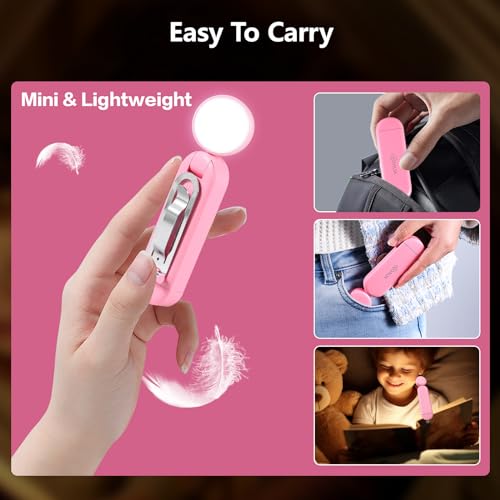 VAVOFO USB Rechargeable Book Light, Bookmark Clip on LED Reading Light - color: Pink