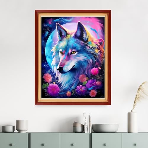 Dimensean Stamped Cross Stitch Kits Full Range of Embroidery Patterns Starter Kits for Beginners Adult DIY Cross Stitches Needlepoint Kits 11CT-Moon Wolf 16x20 inch - color: Craftpattern71