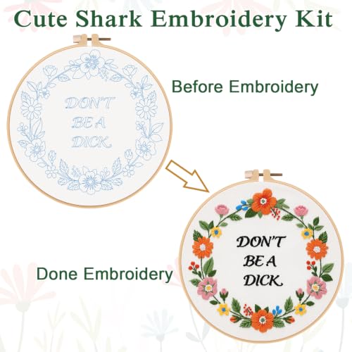 Louise Maelys Funny Quote Embroidery Kit for Beginners, Floral DIY Craft - color: Funny Quote