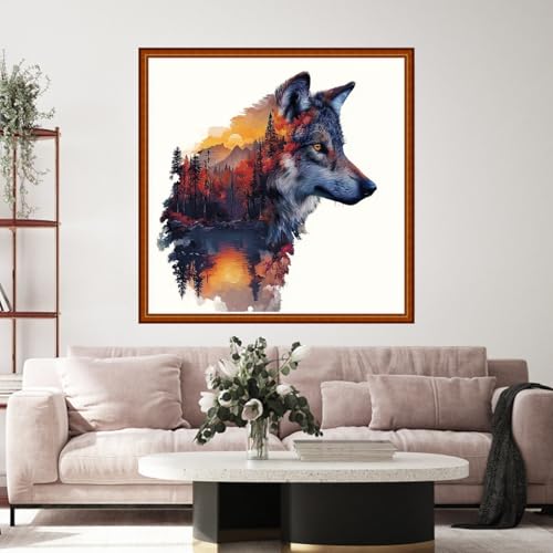 Funart Stamped Cross Stitch Kits for Beginners Full Range of Cross Stitching Preprinted Embroidery Kits for Adults, 11CT Embroidery Pattern Needlepoint Kits-Abstract Wolf 18x18 inch - color: ColorArt65