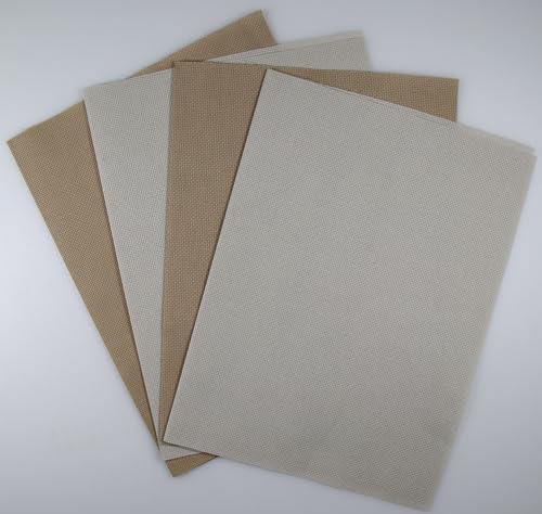 KCS 4/6 pc of 12" x 18" 30cmx45cm 16CT Counted Cotton Aida Cloth Cross Stitch Fabric (Pearl Grey+Khaki, 4 pc) - color: Pearl Grey+khaki, size: 4 pc