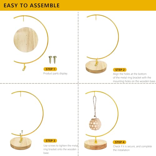 YY YEARCHY 11-inch Ornament Display Stand with Wooden Base Metal Hook Tabletop Holder for Hanging Glass Globe Ball Gifts(1, Bright Gold) - color: Bright Gold