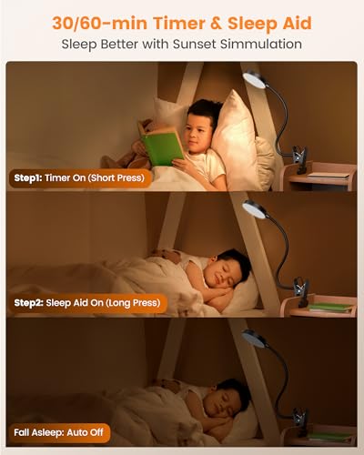 Glocusent 72 LED Clip on Lamp, Dorm Desk Lamp with 1700K Amber Night Light - color: Black