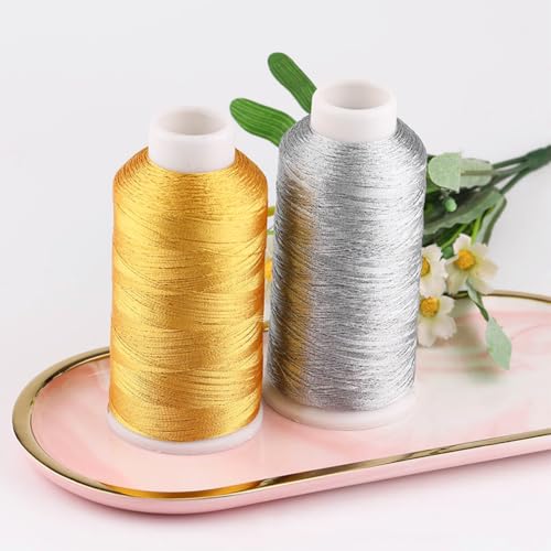 492.12 Yards Metallic Gold Embroidery Thread Nylon Cross Stitch Floss Decorative Friendship Bracelets 9 Ply Spool String for for Sewing Making Needlework Art Craft DIY Knitting Stitching