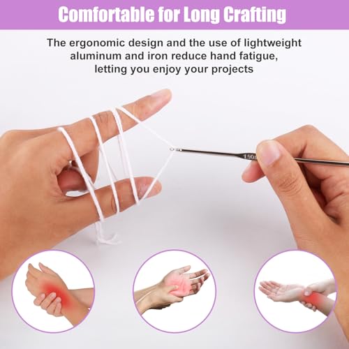 MECHEER Crochet Kits 54 Pack, Crochet Hook Set Knitting Kit for Beginners, Ergonomic Crochet Hooks Kit with Storage Case, Knitting Needles, Hand Craft Crocheting Supplies for Crocheters - color: Dark Purple