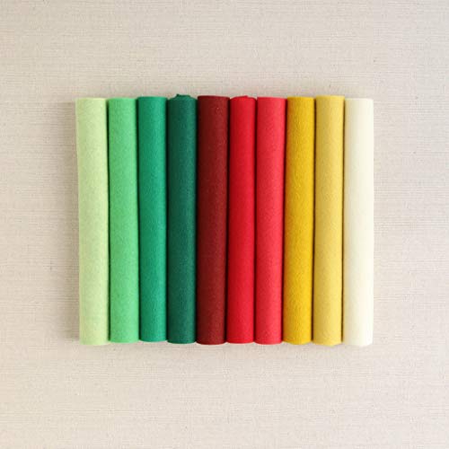 Benzie Design Wool Felt, 10 pcs 9"x12" with Matching DMC Embroidery Floss in Classic Christmas Colors, 1 mm Thick, Soft & Pliable, Wool Blend Felt, Christmas 9"x12" & Floss