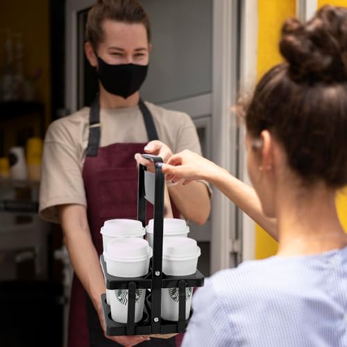 Bodaon 4 Cup Drink Carrier with Handle, Drink Cup Holder for Food Delivery - color: Black, size: 4-Cup