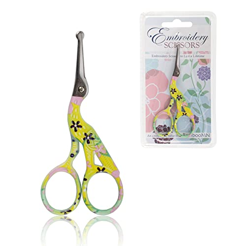 JubileeYarn TSA Compliant Rounded Embroidery Craft Stainless Steel Stork Scissors - Small Yellow - 1 Unit - color: Small Stork Yellow, size: 1 Unit