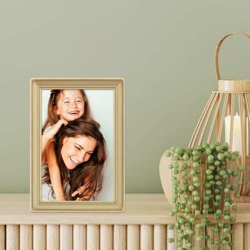Lawrence Frames Bead Border Design, 3.5x5, Satin Gold - color: Satin Gold, size: 3.5x5