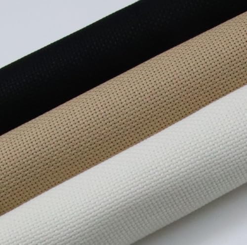 KCS 3 pc of 15" x 18"(38cmx45cm) 18 Count Cross Stitch Cotton Aida Cloth Needlework Rolled Fabric Box,18CT,Antique White+Khaki+Black - color: Antique White+khaki+black, size: 18CT
