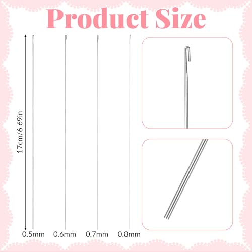 4 PCS Beading Needles for Jewelry Making, 6.69 Inch Long Straight Beadings Needle Bead Threader Silver Beadings Supplies Suitable Clip Style Beading Needle Thickness Styles Bead Spinner Needles