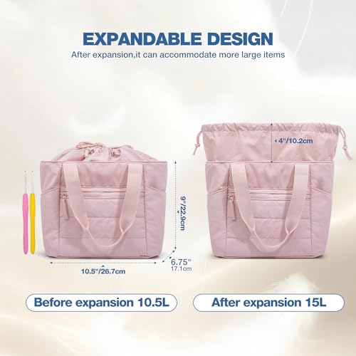 Teamoy Small Knitting Bag, Yarn Storage Tote, Crochet Bag Organizer, Pink - color: Pink