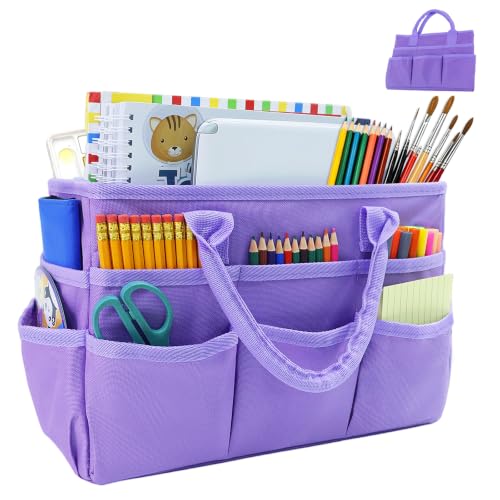 AKAYOK Craft Storage Tote Bag with 10 Pockets,Sturdy Art Supply Organizer - color: Purple