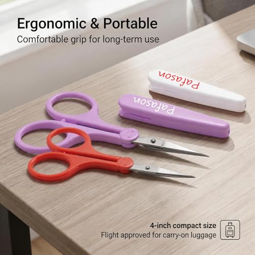 PAFASON Small Travel Sewing Crafting Scissors Set Straight Curved Tip - color: Curved 3.5in Red + Straight 4in Purple