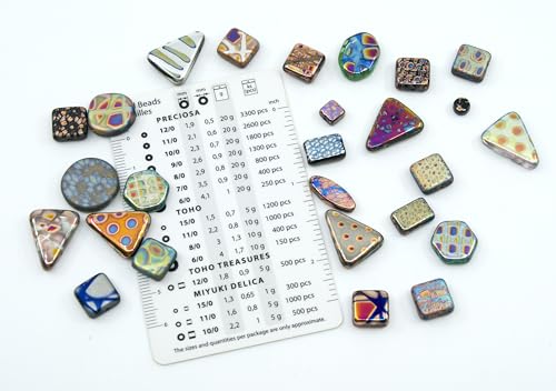 0.8 oz (25g) Mix of Unique Czech Bohemia Glass Pressed Beads with Various Patterns, Matte and Glossy, Hand Made BCV - color: LIMITED FAN Mix